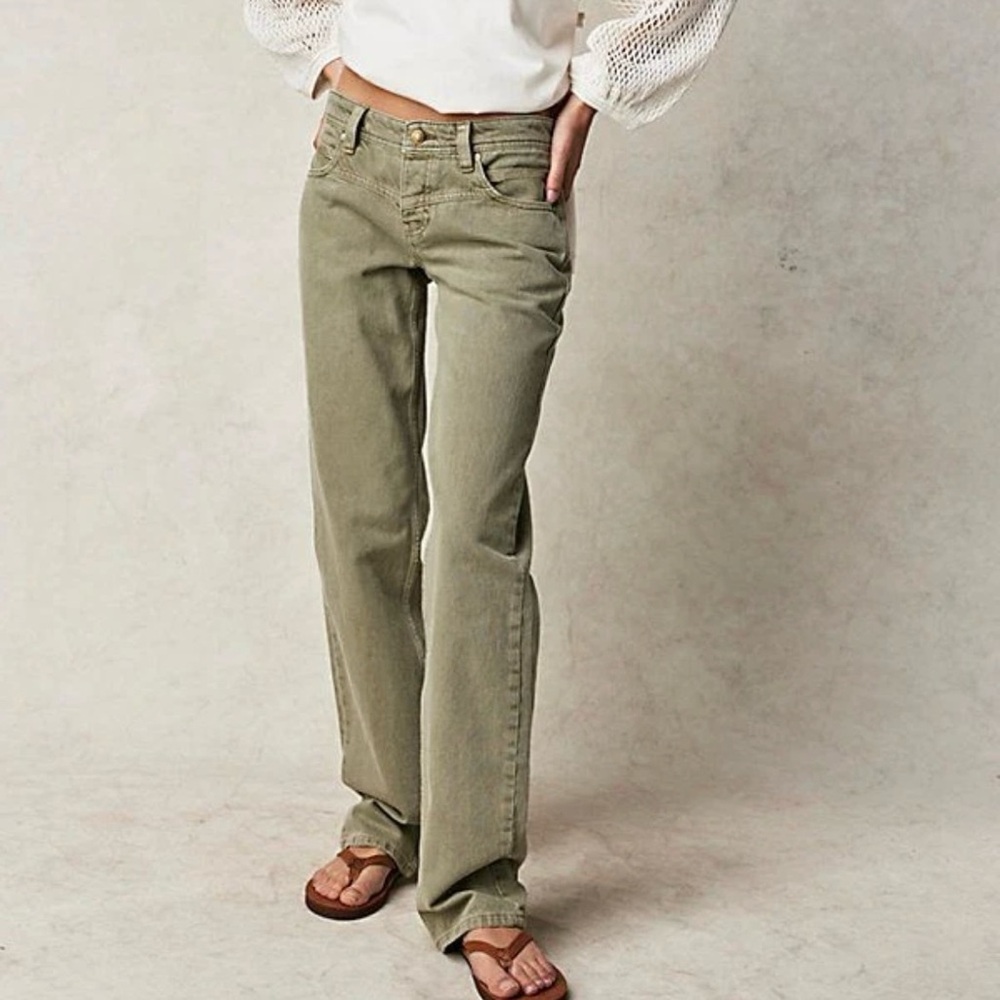 Free People Olive Green Boyfriend Jeans